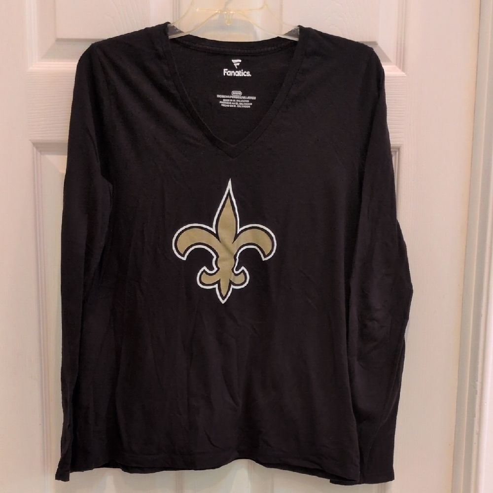 Fanatics Women's Black Long Sleeve V-Neck Tee New Orleans Saints Size Medium